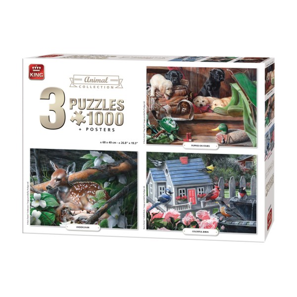 Puzzles de 1000 pièces : 3 puzzles : Adorables animaux - King-100255