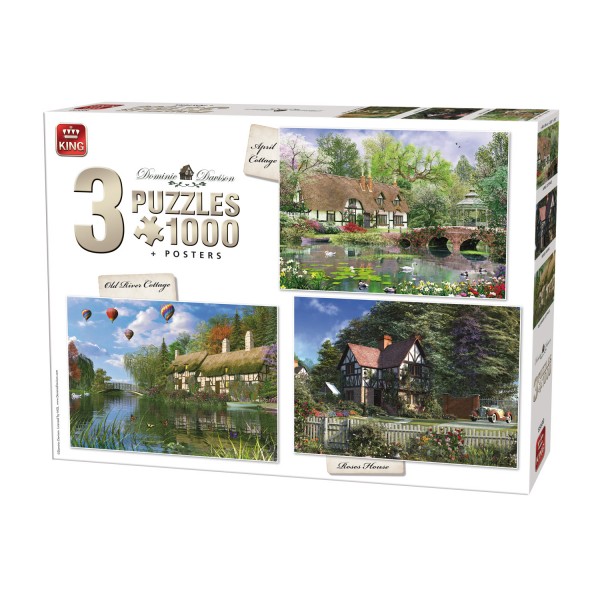 Puzzles de 1000 pièces : 3 puzzles : Ravissants cottages - King-100256