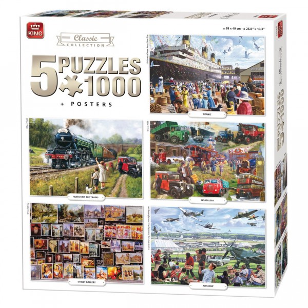 Puzzle 1000 pièces : Coffret 5 puzzles avec posters - King-100259