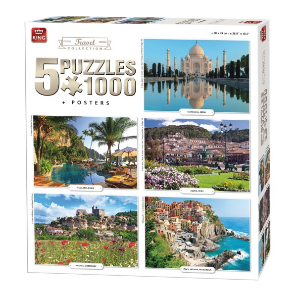 Puzzles de 1000 pièces : 5 puzzles : Voyages - King-100262
