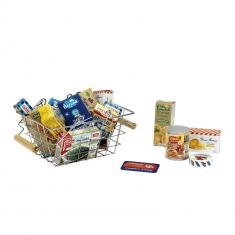 Metal shopping basket filled with French products