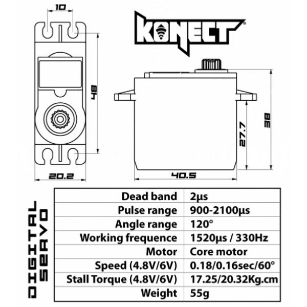 Servo Digital 21kg-016s pignons métal Konect - KN-2116LVMG