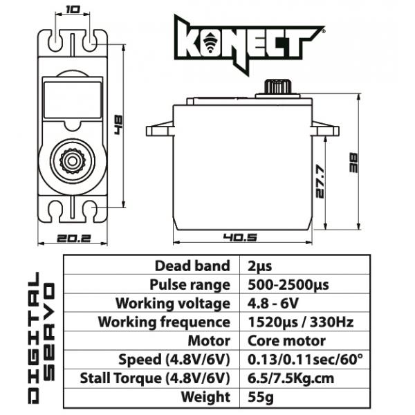 Servo Konect Digital 7kg-011s pignons métal - KN-0711LVMG
