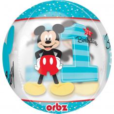  Runder Aluminiumballon 40 cm: 1. Geburtstag Mickey™
