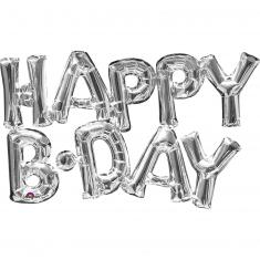 Aluminium-Ballongirlande „Happy B-Day“ – 76 x 48 cm – Silber