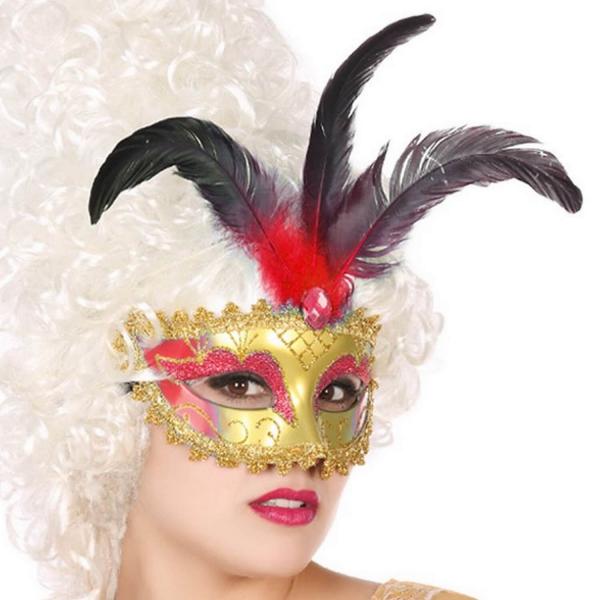 Venezianische Maske – Erwachsene, rot und schwarz - 71662