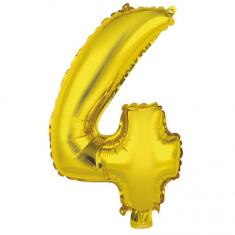 Aluminiumballon 40 cm: Zahl 4 – Gold