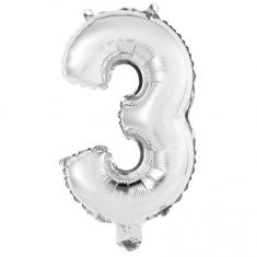 Aluminiumballon 40 cm: Nummer 3 – Silber