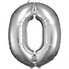 Aluminiumballon 86 cm: Zahl 0 – Silber