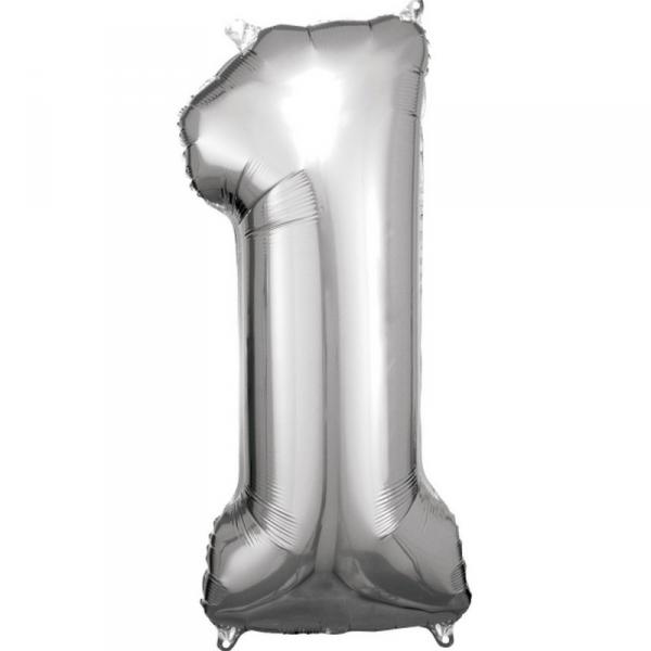 Aluminiumballon 86 cm: Nummer 1 – Silber - 9906286