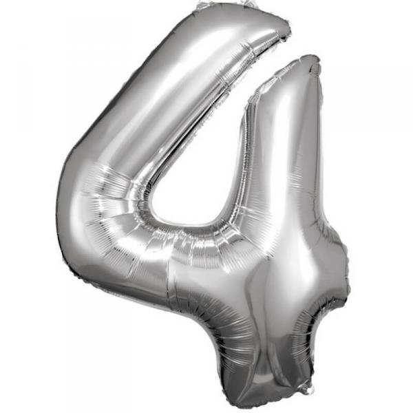 Aluminiumballon 86 cm: Nummer 4 – Silber - 9906289
