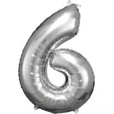 Aluminiumballon 86 cm: Nummer 6 – Silber