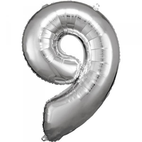 Aluminiumballon 86 cm: Zahl 9 – Silber - 9906294