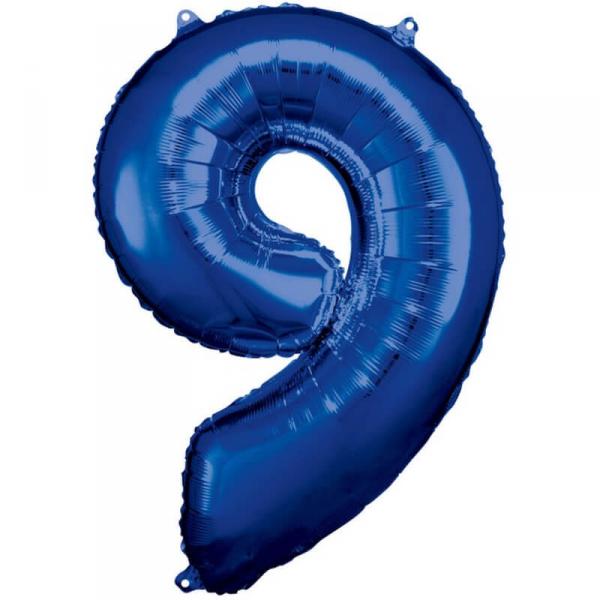 Aluminiumballon 86 cm: Nummer 9 – Blau - 9907292