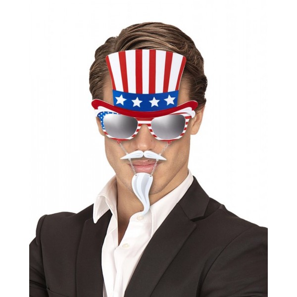 Uncle Sam Brille mit Hut, Schnurrbart und Spitzbart - 14407