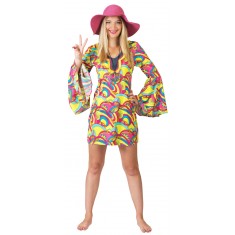 Hippie-Kostüm – Regenbogen-Babe-Kleid – Erwachsene
