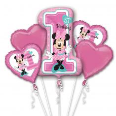 Strauß aus 5 Folienballons – Minnie™ – 1. Geburtstag