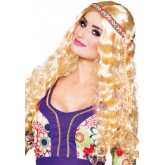 Perücke mit Stirnband - Hippie - Blond