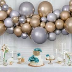  Glänzendes Ballongirlanden-Set – Silber und Gold