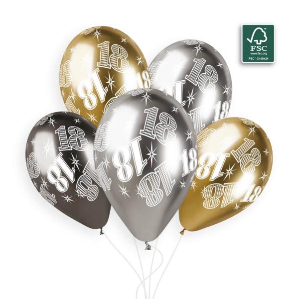  5 Luftballons „18 Jahre alt“ – 33 cm – Gold - 313864GEM