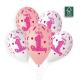 Miniature 5 bedruckte Luftballons zum 1. Geburtstag – 33 cm – Weiß und Rosa