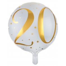 Aluminiumballon 20 Jahre Happy Birthday Weiß und Gold