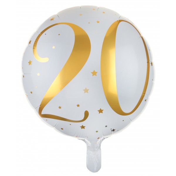Aluminiumballon 20 Jahre Happy Birthday Weiß und Gold - 6236-20