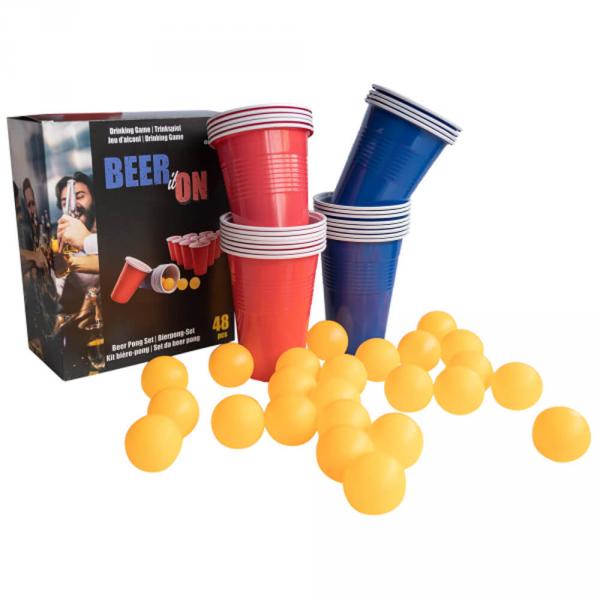 Trinkspiel-Beer-Pong-Set mit 24 Bechern und 24 Plastikbällen - 9916998