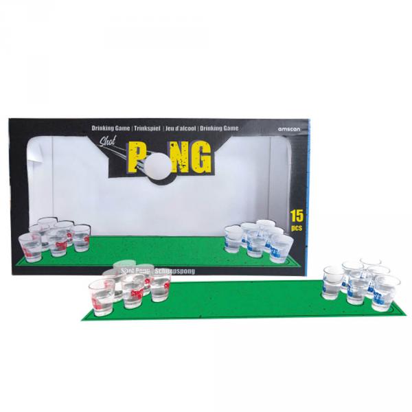 Shot Pong Trinkspiel mit 1 Matte und 12 Gläsern und 2 Plastikbällen - 9917000