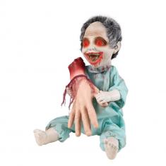 Manischer Zombie mit abgerissener Hand - animiert, Ton, Licht - 30cm