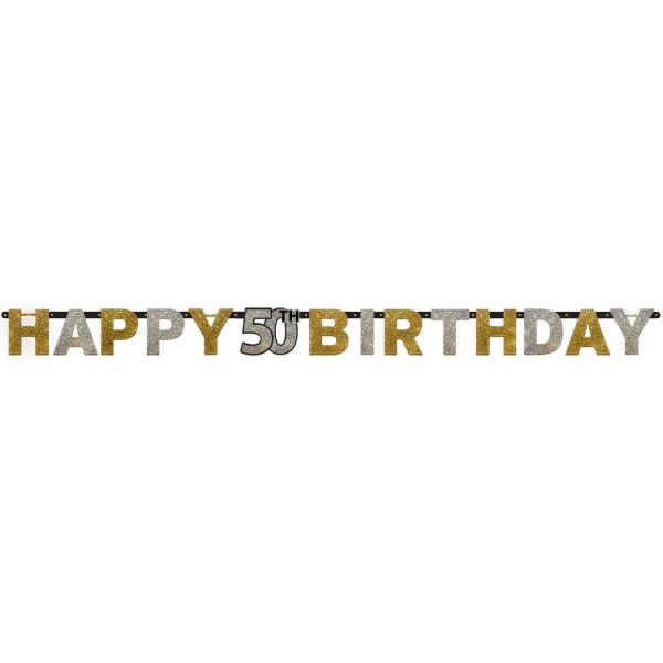 Buchstabengirlande – Folie Happy Birthday 50 Sparkling Celebration Gold – 213 x 16,2 cm - 120206