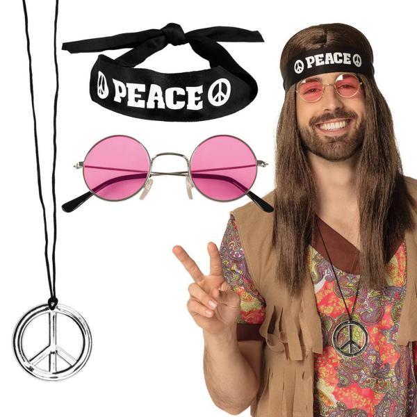 Peace-Accessoires-Set (Stirnband, Brille und Halskette) - 44518