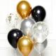 Miniature Blumenstrauß-Set mit 10 Luftballons – Schwarz, Gold und Silber