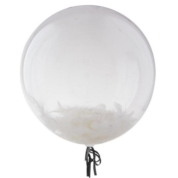 Runder transparenter Ballon mit Federn 45 cm - 85433