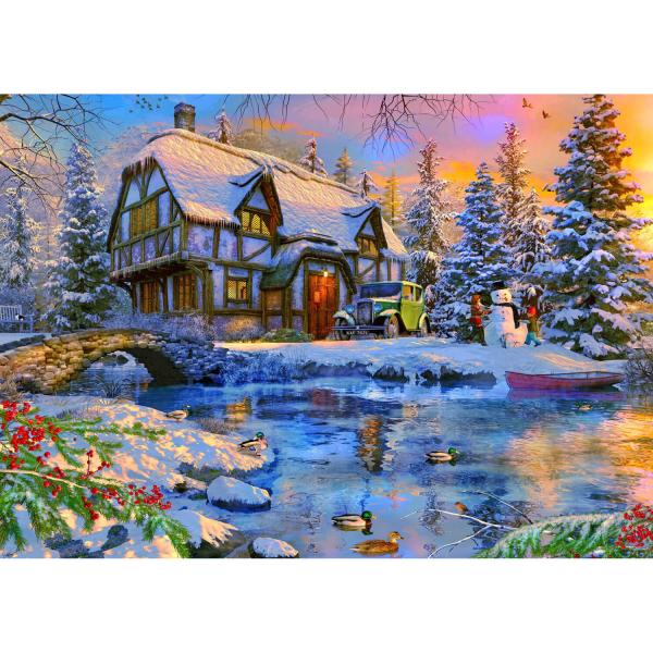 2000-teiliges Puzzle: Old Winter Cottage - KsGames-22526
