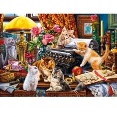 500 piece puzzle: Kittens in the writer's office