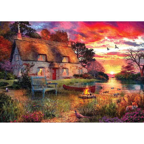 Puzzle 4000 pièces : Cottage au coucher de soleil - KSGames-23503