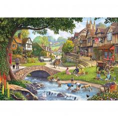 Puzzle 1000 pièces : Au ruisseau du village en été