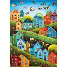 Puzzle 500 pièces : Village avec Papillons  