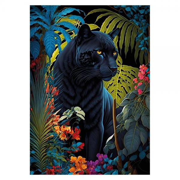 Puzzle 500 Teile: Schwarzer Panther mit tropischem Hintergrund   - KSGames-20071