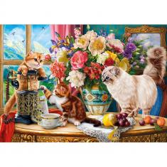 Puzzle 1000 pièces : Chats de Famille Près de la Fenêtre  