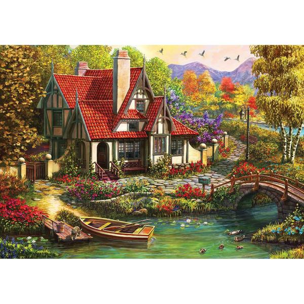 Puzzle 1000 pièces : Cottage au bord de la rivière - KSGames-20736