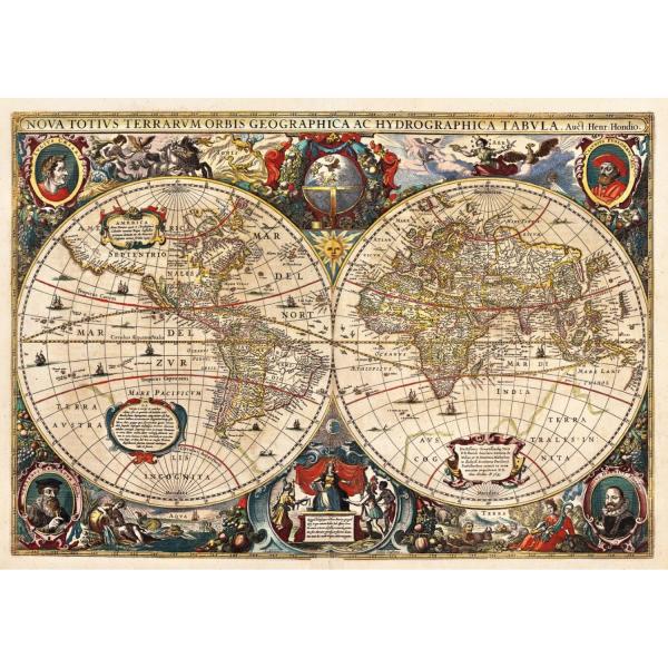 Puzzle 2000 pièces : Carte du Monde Vintage, Hendrik Hondius   - KSGames-22529