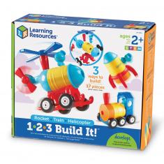 Construction set: 1-2-3 Build It!(TM): rocket, train, helicopter