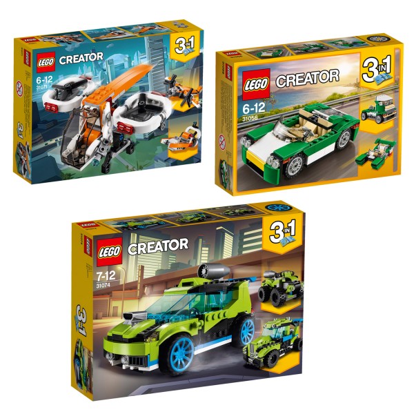 Kit LEGO® Creator™ : La décapotable verte, le drone d'exploration et la voiture de rallye - KIT00028