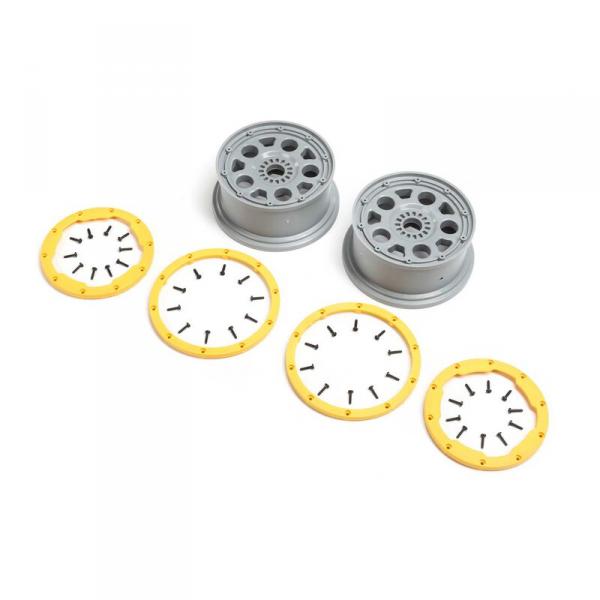 Losi - Wheels, Silver, Yellow Beadlock (2) - DBXL 2.0 - LOS45036