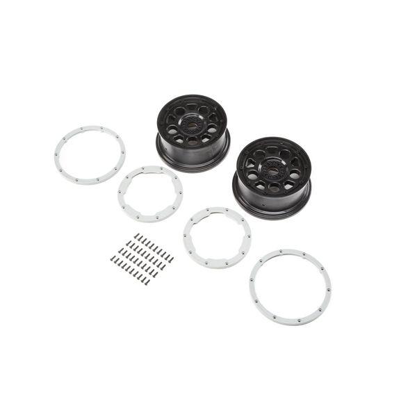 Wheel, Black; Beadlock, Silver (2): DBXL-E - LOS45015