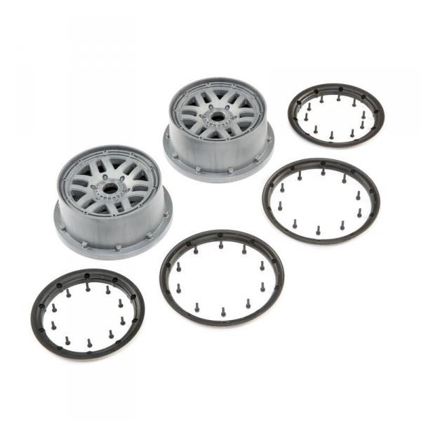 Wheel & Beadlock Set, Grey (2): 5ive-T 2.0 - LOS45022