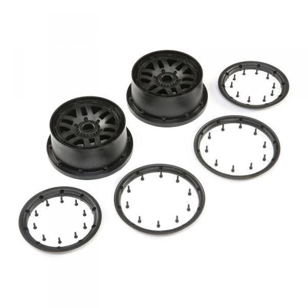 Wheel & Beadlock Set, Black (2): 5ive-T 2.0 - LOS45025