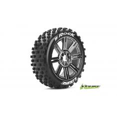 Louise RC - B-ROCK - Pneus 1-8e Buggy - Soft - Jantes à batons Chromées Noires - Hex 17mm - 1 Paire